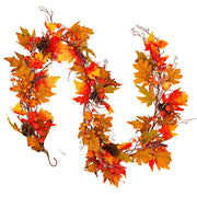 Autumn Maple 6ft x 10" Garland with 150 Warm White LED Microbulbs and 8 Functions - Battery Operated_Garden Decorations