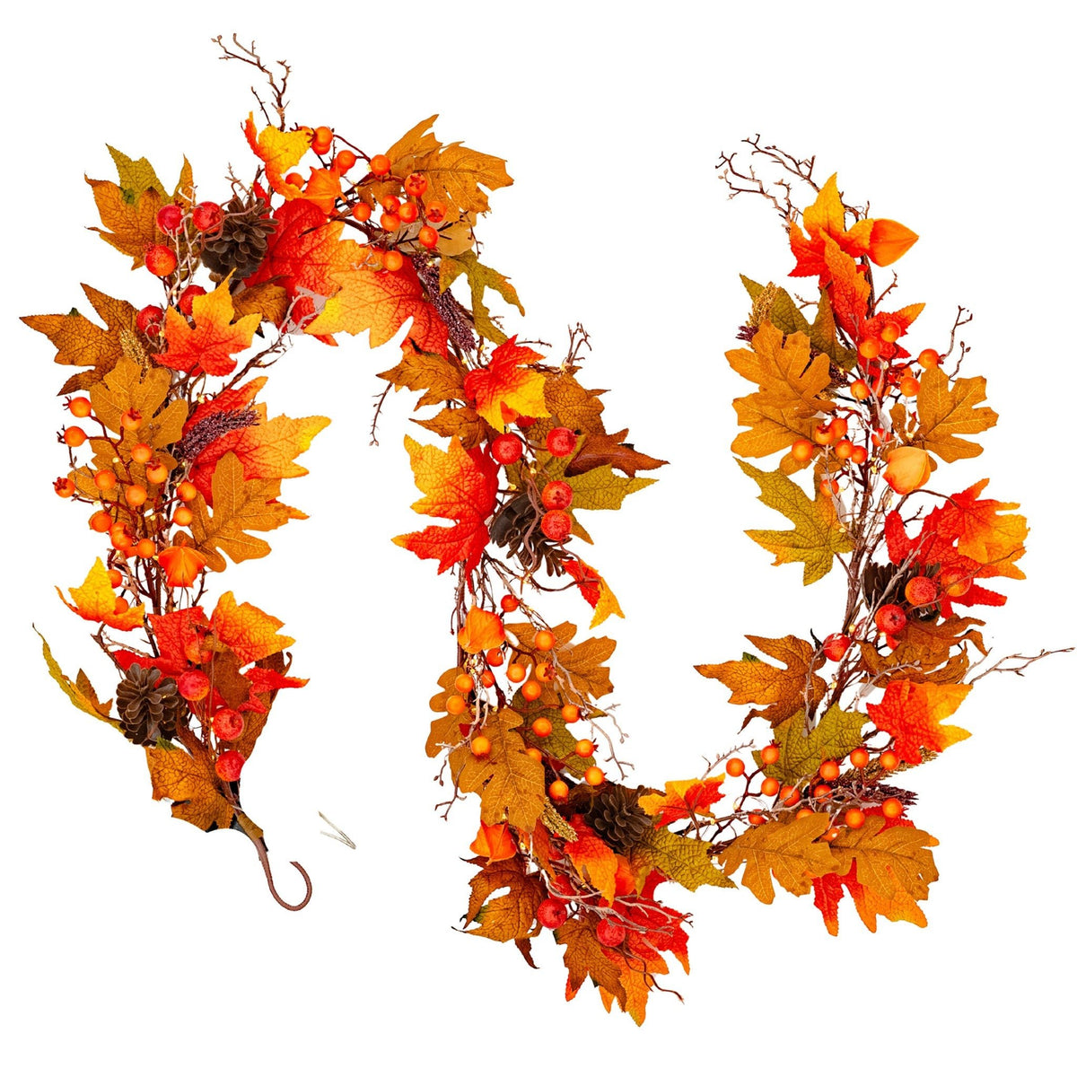 Autumn Maple 6ft x 10" Garland with 150 Warm White LED Microbulbs and 8 Functions - Battery Operated_Garden Decorations