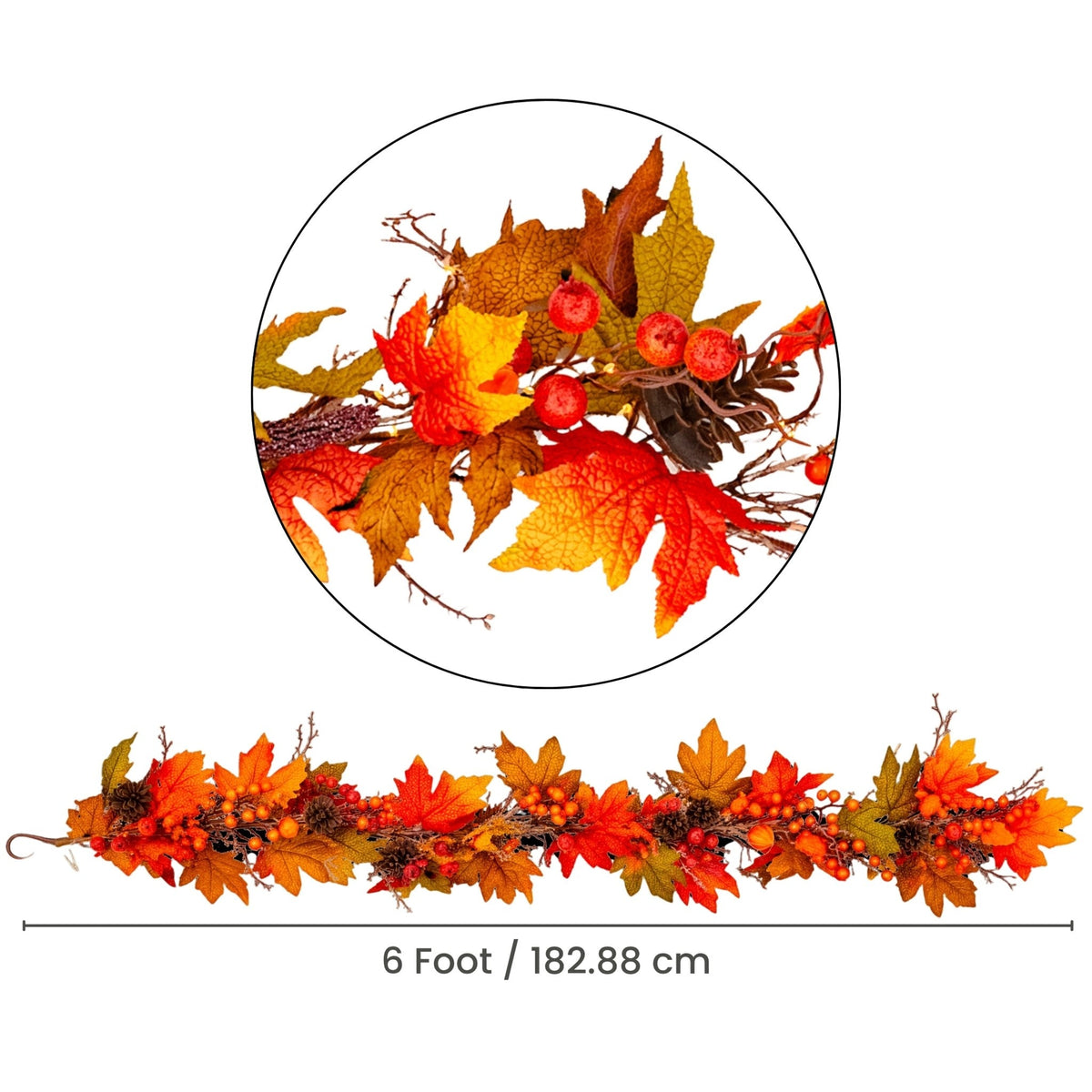 Autumn Maple 6ft x 10" Garland with 150 Warm White LED Microbulbs and 8 Functions - Battery Operated_Garden Decorations