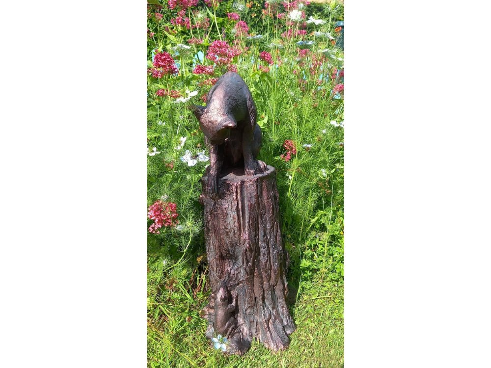 Cat and Mouse stunning large 64cm (2ft) tall sculpture_Garden Ornaments