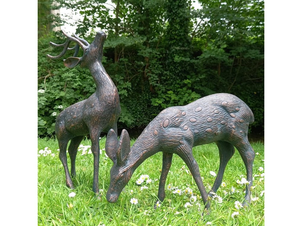 Set of two Cast Aluminium deer sculptures – Stag and Doe_Garden Ornaments