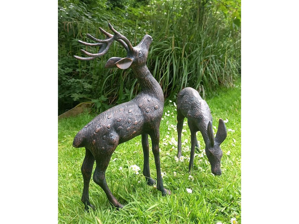 Set of two Cast Aluminium deer sculptures – Stag and Doe_Garden Ornaments