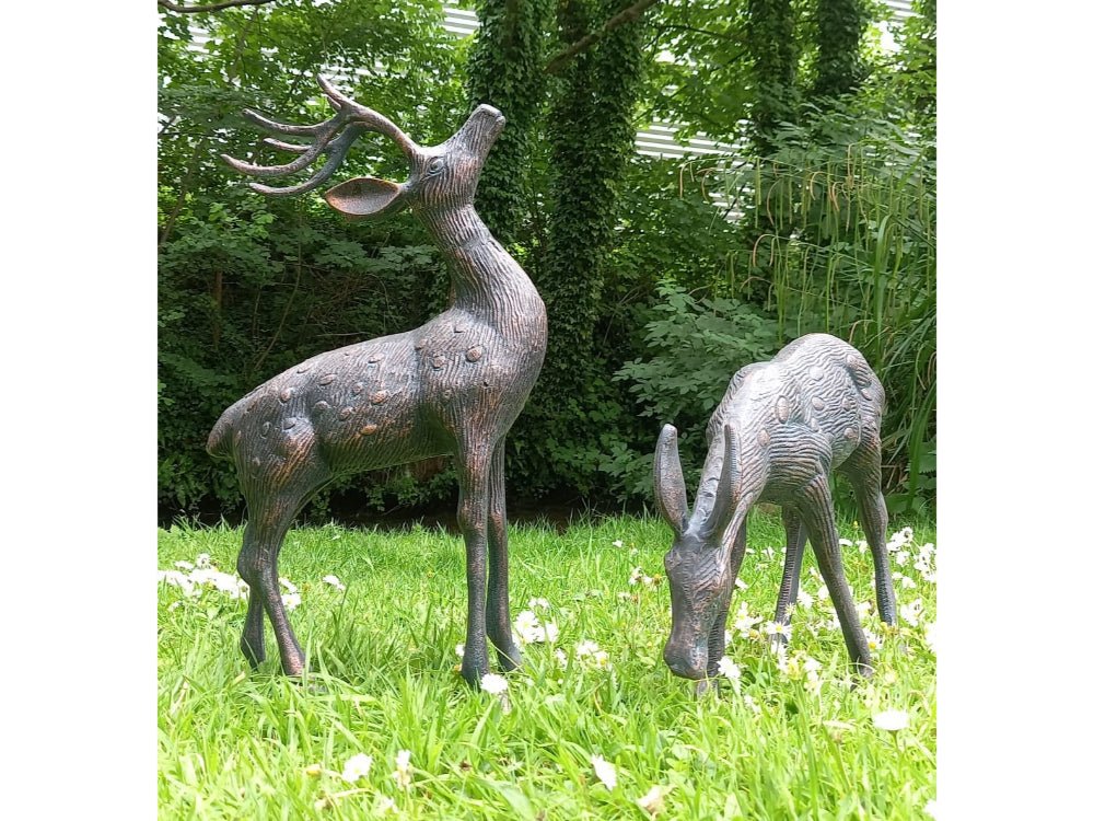 Set of two Cast Aluminium deer sculptures – Stag and Doe_Garden Ornaments