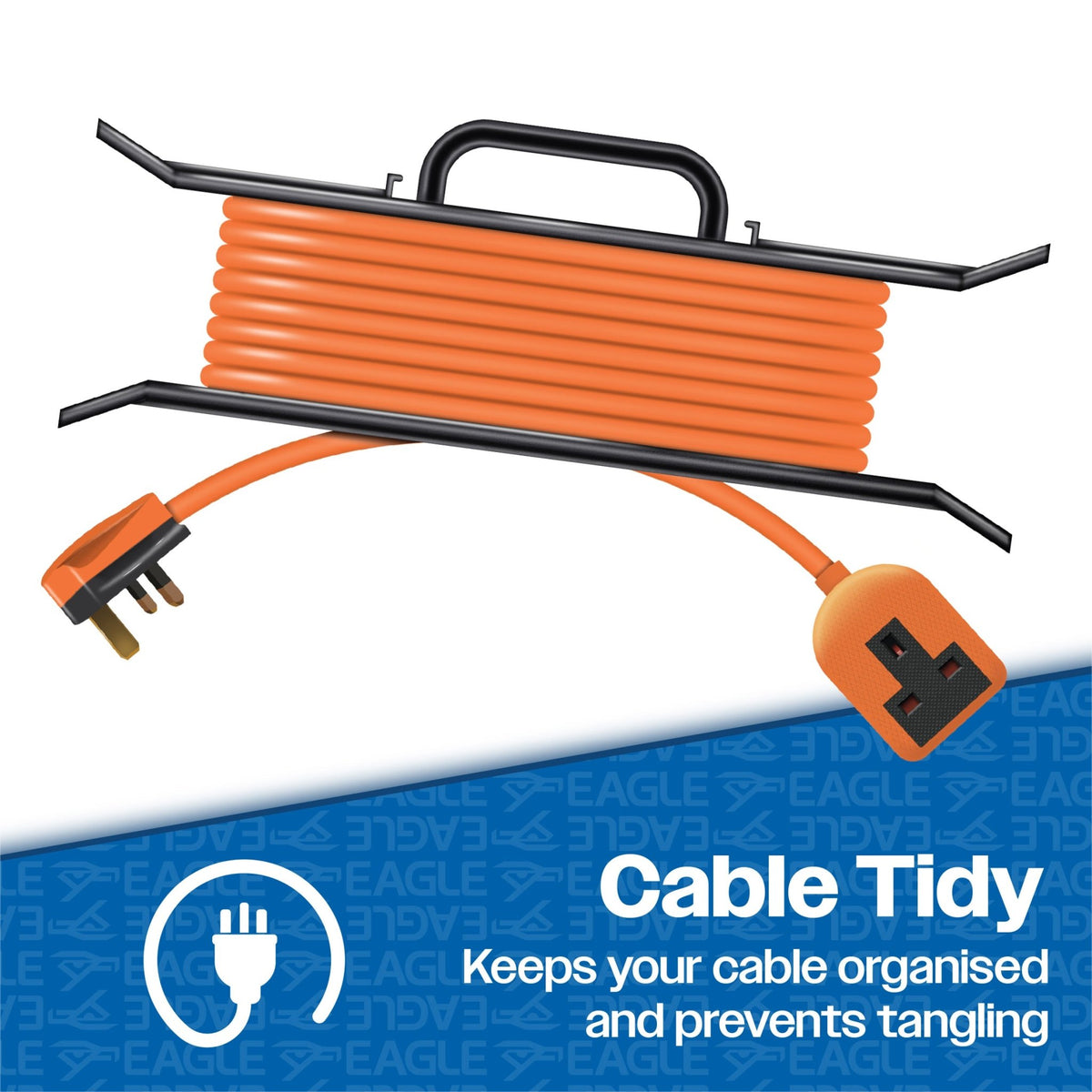 Eagle Single UK Socket Extension Lead with Cable Tidy, Orange 13A_