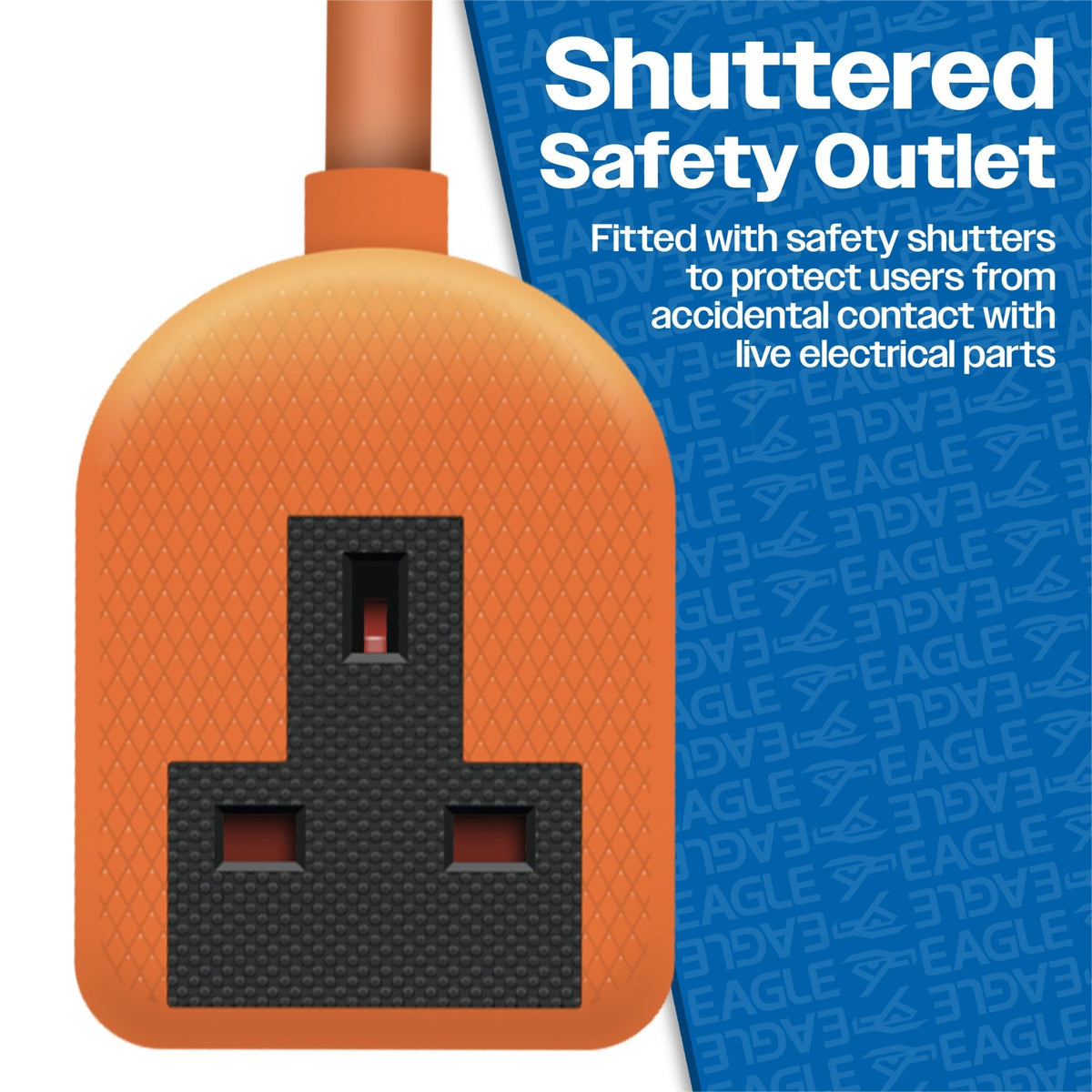 Eagle Single UK Socket Extension Lead with Cable Tidy, Orange 13A_