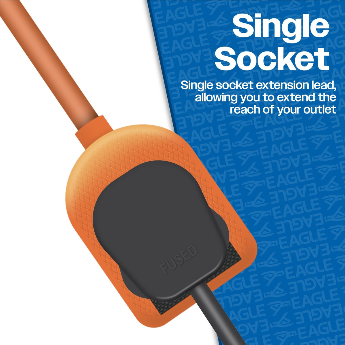 Eagle Single UK Socket Extension Lead with Cable Tidy, Orange 13A_