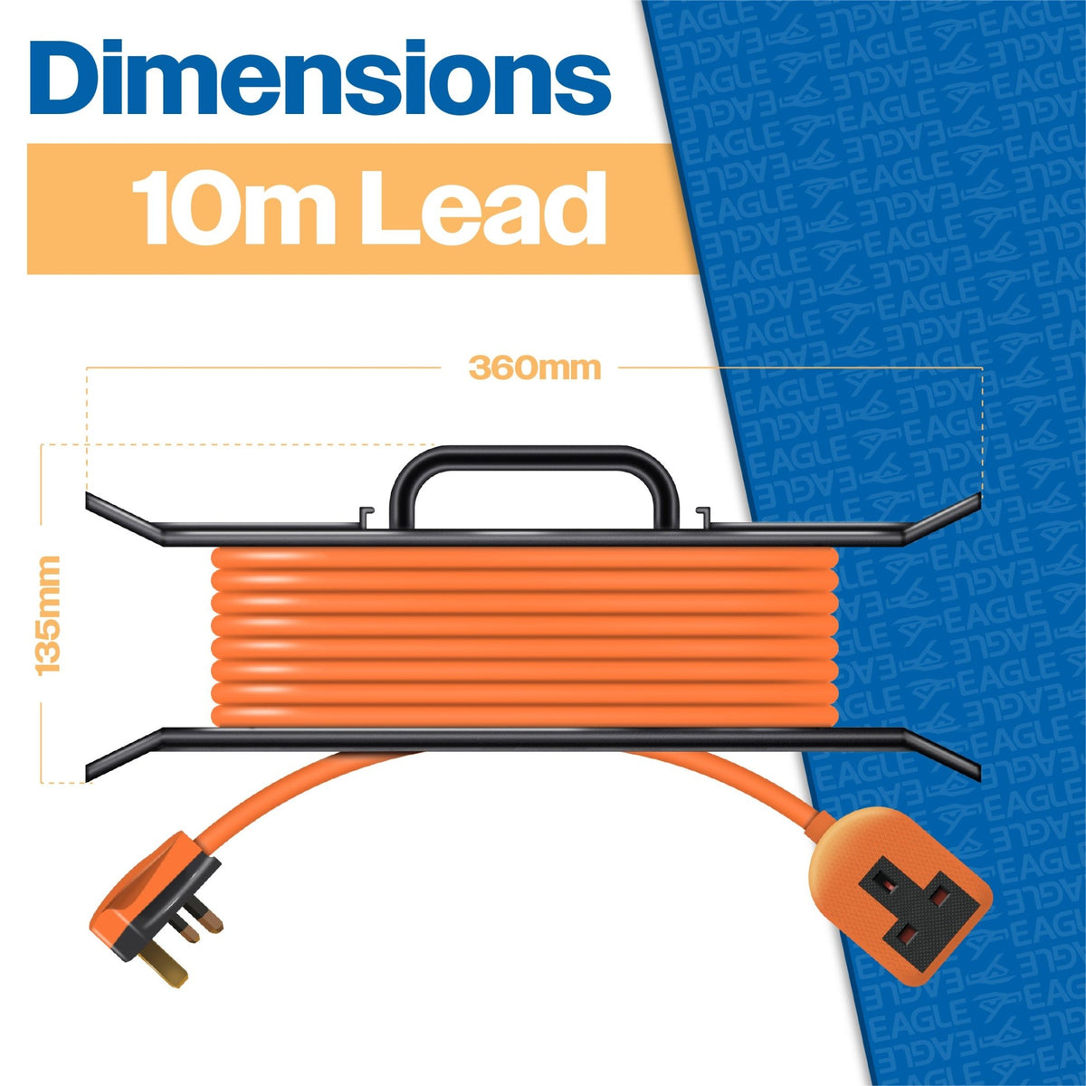 Eagle Single UK Socket Extension Lead with Cable Tidy, Orange 13A_