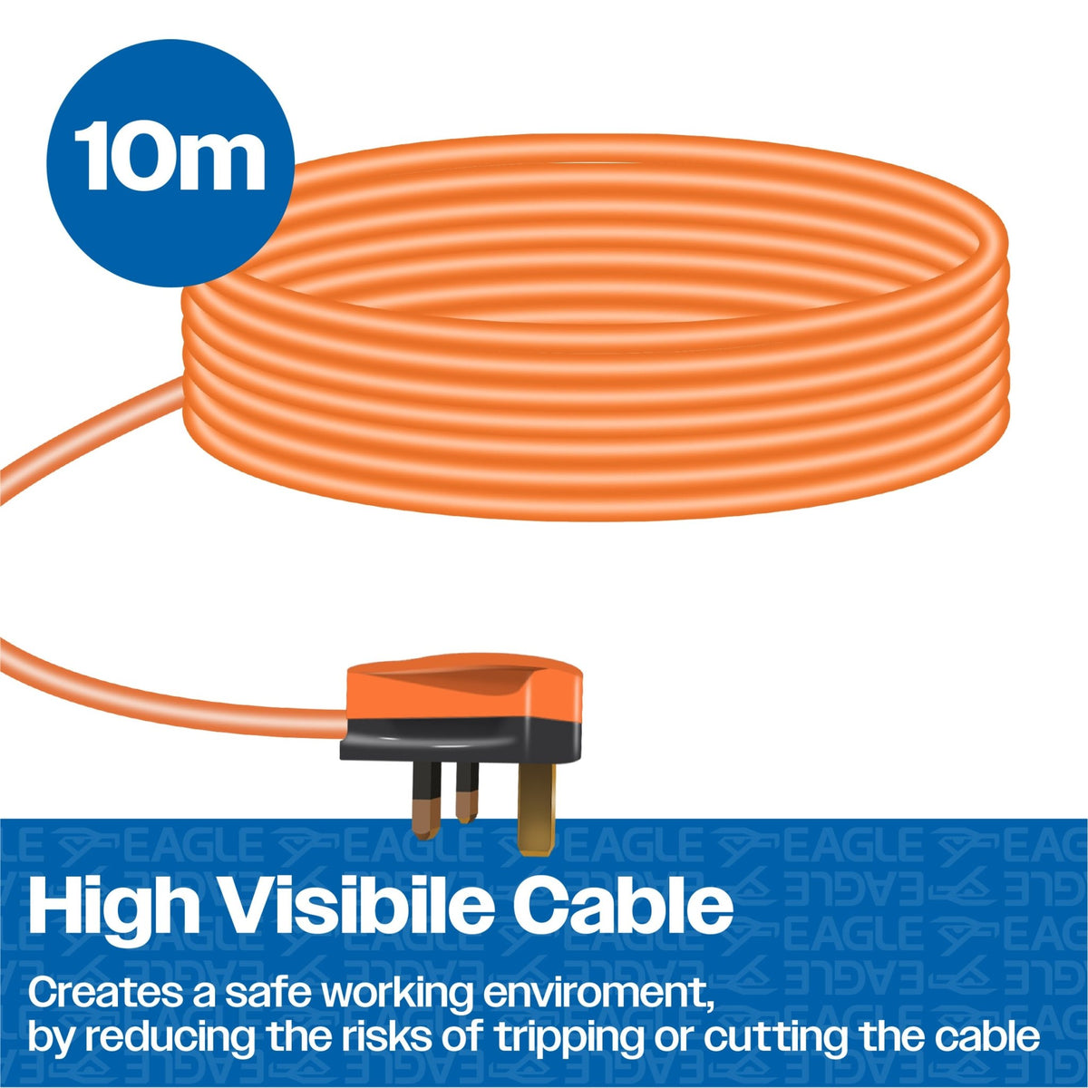 Eagle Single UK Socket Extension Lead with Cable Tidy, Orange 13A_