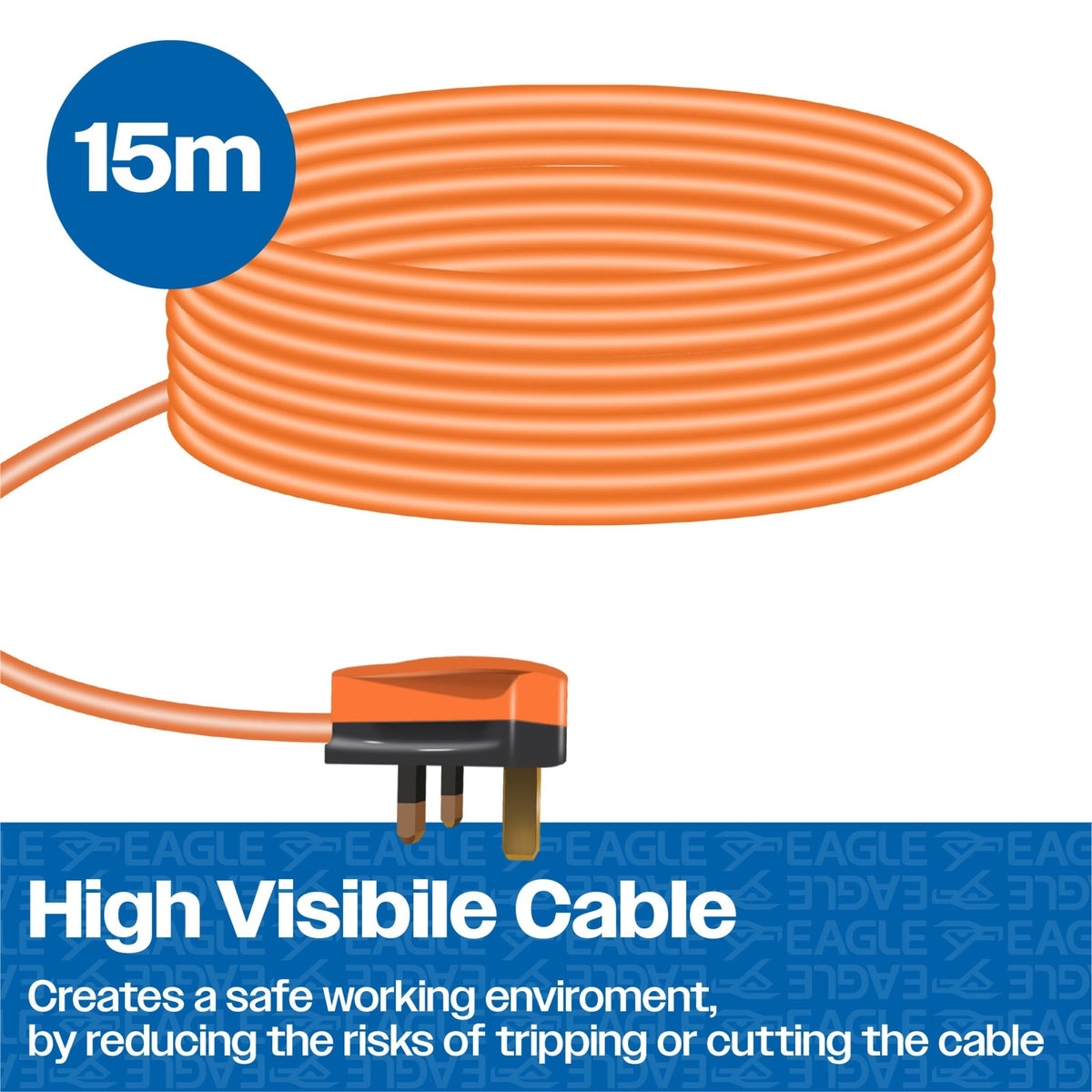Eagle Single UK Socket Extension Lead with Cable Tidy, Orange 13A_