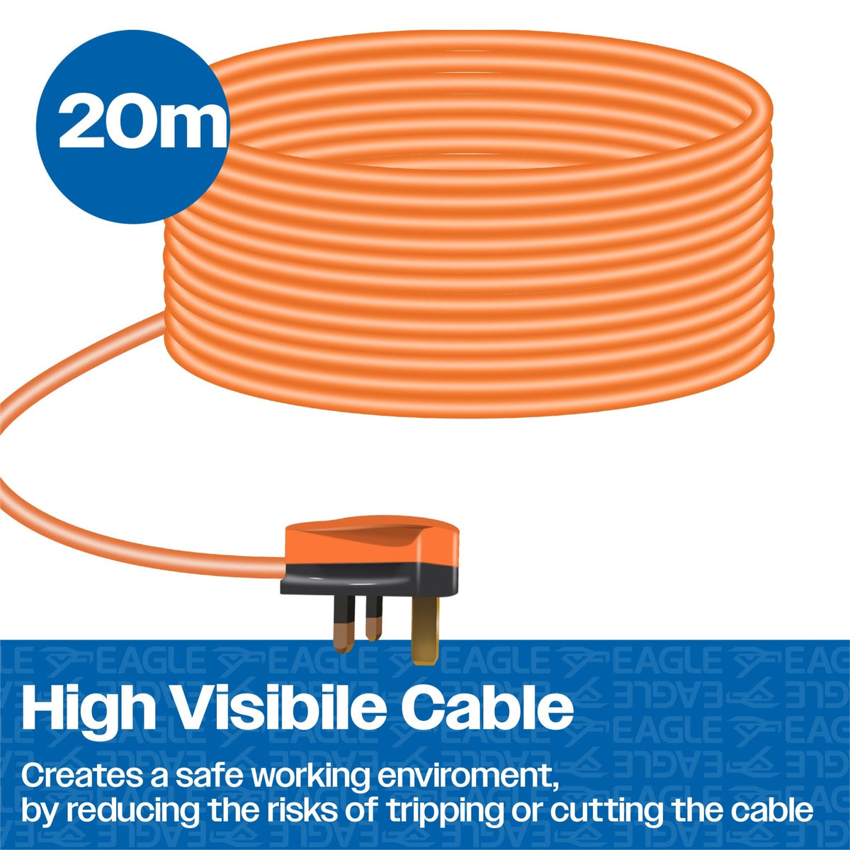 Eagle Single UK Socket Extension Lead with Cable Tidy, Orange 13A_