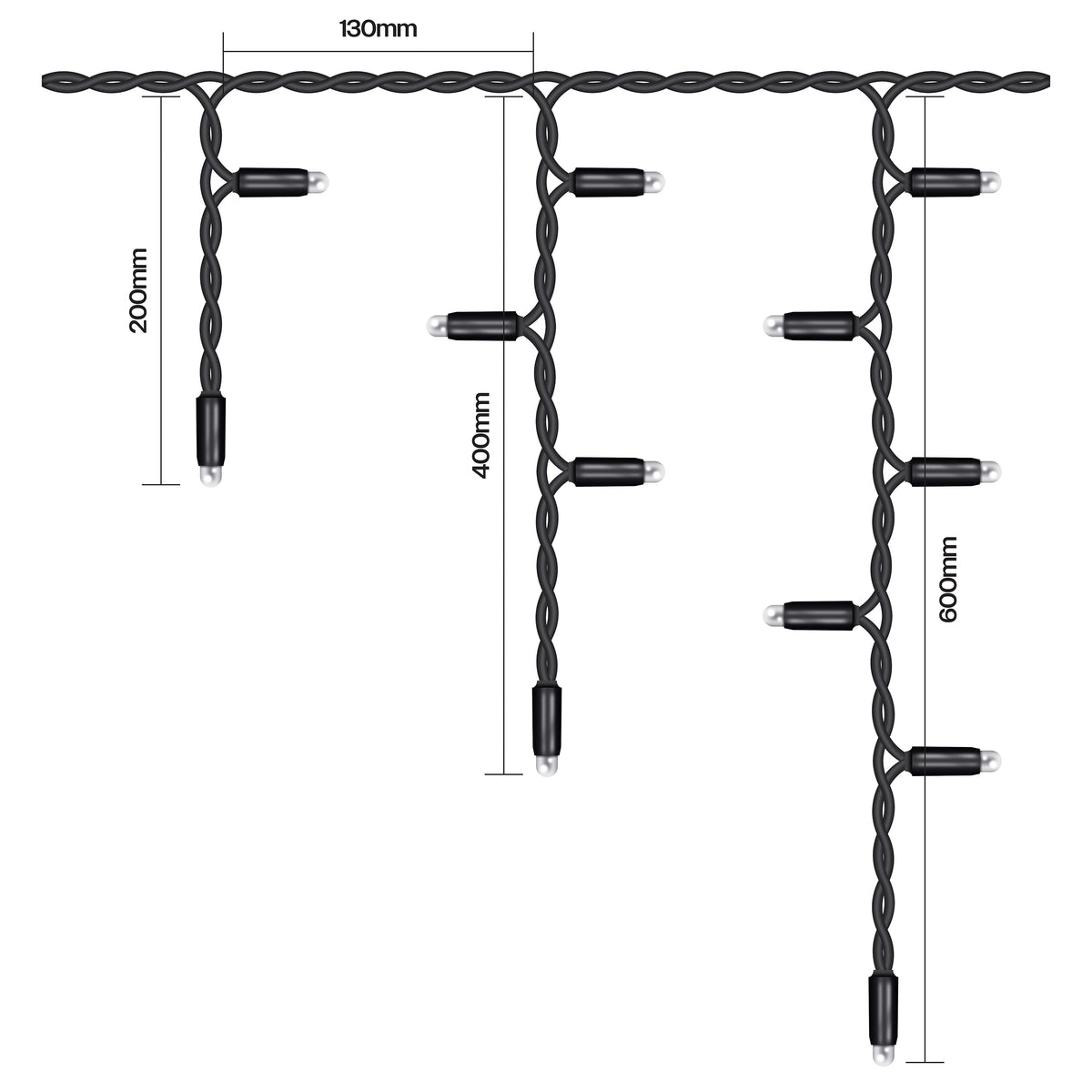 Eagle Connect Icicle Lights Black Rubber With 60/40/20cm Drop