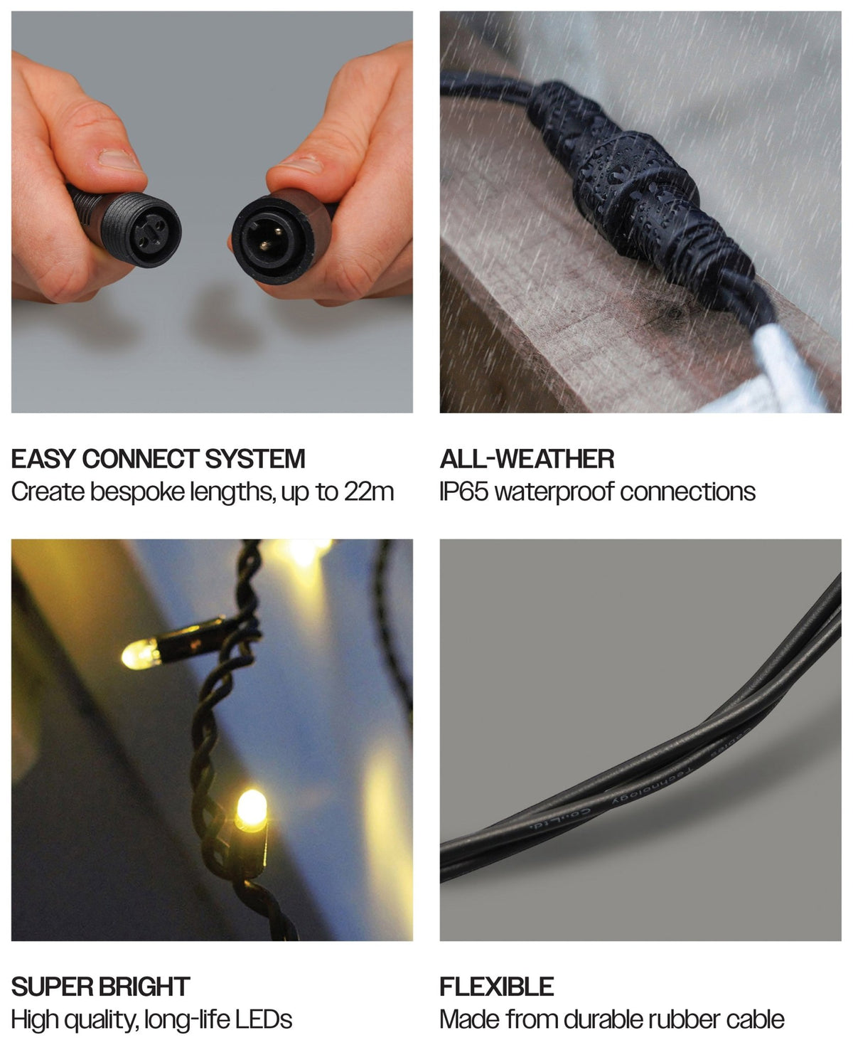 Eagle Connect Icicle Lights Black Rubber With 60/40/20cm Drop_Icicle Lights