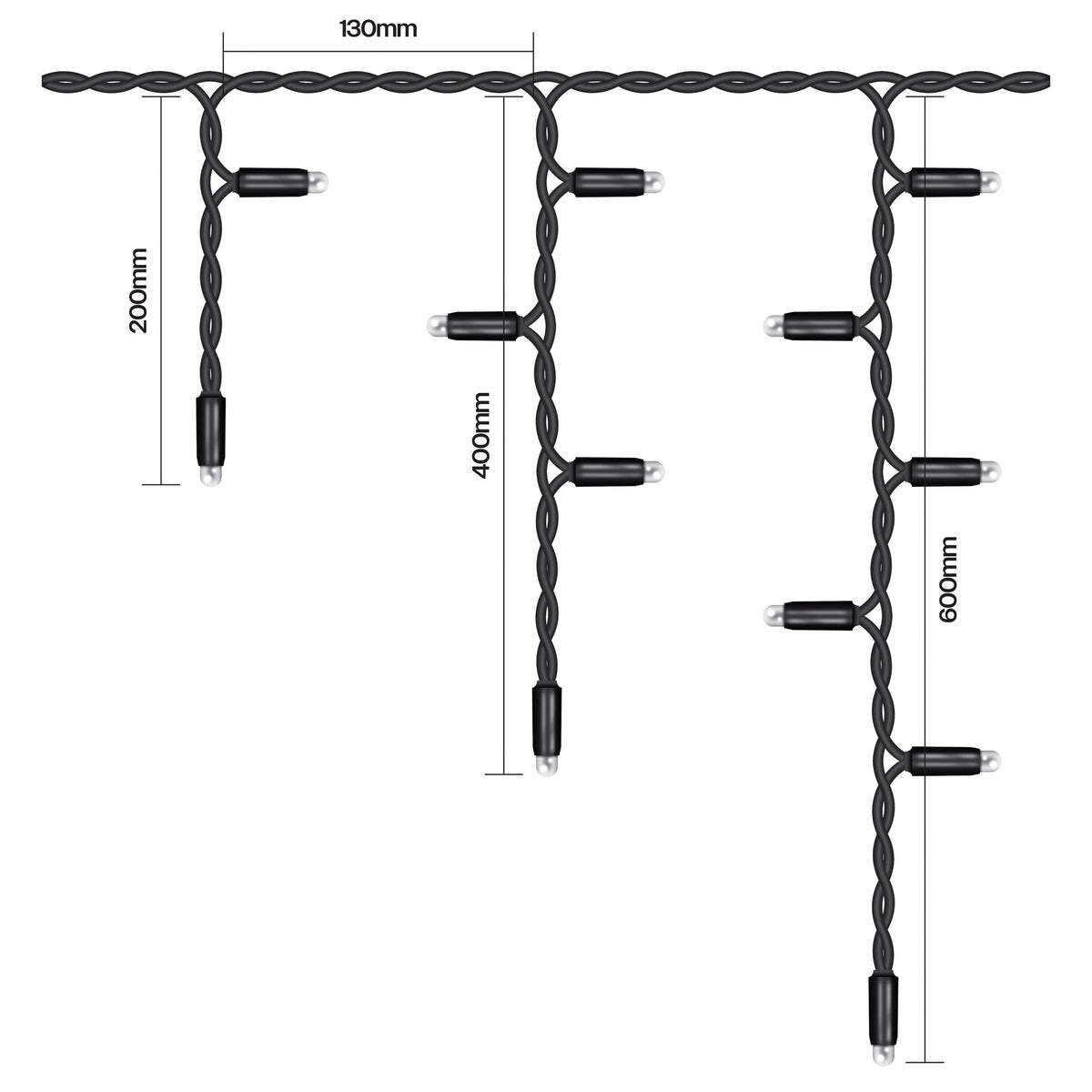 Eagle Connect Icicle Lights Black Rubber With 60/40/20cm Drop_Icicle Lights