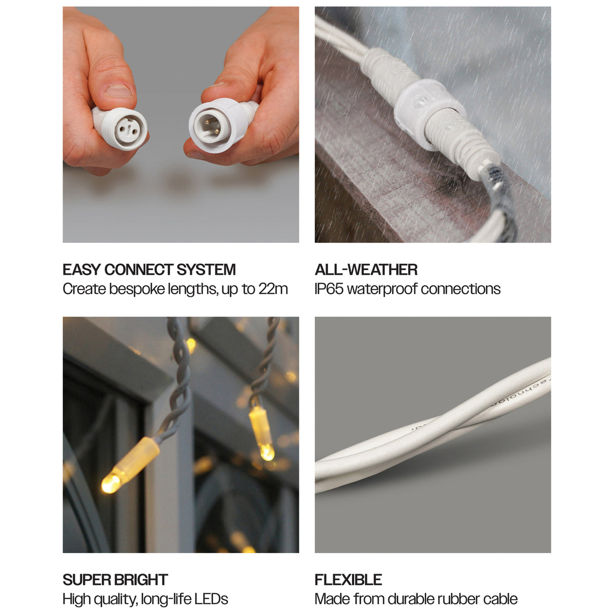 Eagle Connect Icicle Lights White Rubber With 60/40/20cm Drop