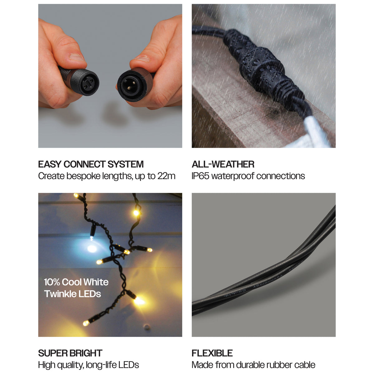 Eagle Connect Icicle Lights Black Rubber With 60/40/20cm Drop with 10% C/W Twinkle