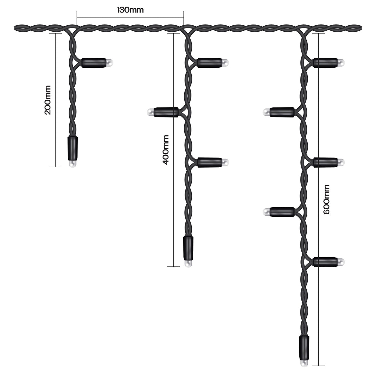 Eagle Connect Icicle Lights Black Rubber With 60/40/20cm Drop with 10% C/W Twinkle_Icicle Lights