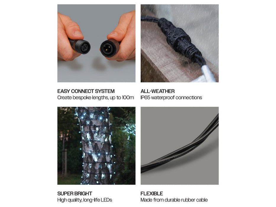 Eagle Connect LED String Lights - Cool White - Rubber Cables in Black or White_Christmas Lights