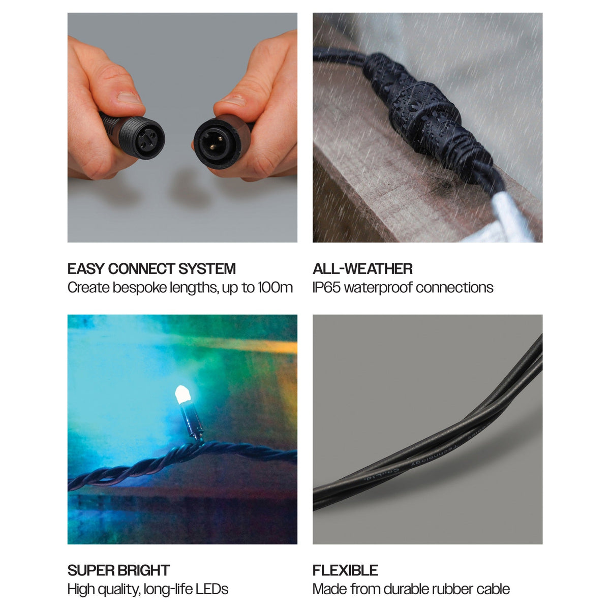 Eagle Connect LED String Lights – Flashing Multicolour with Black Rubber Cable for Indoor & Outdoor Use_Christmas Lights