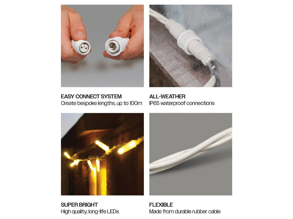 Eagle Connect LED String Lights - Warm White - Rubber Cables in Black or White_Christmas Lights