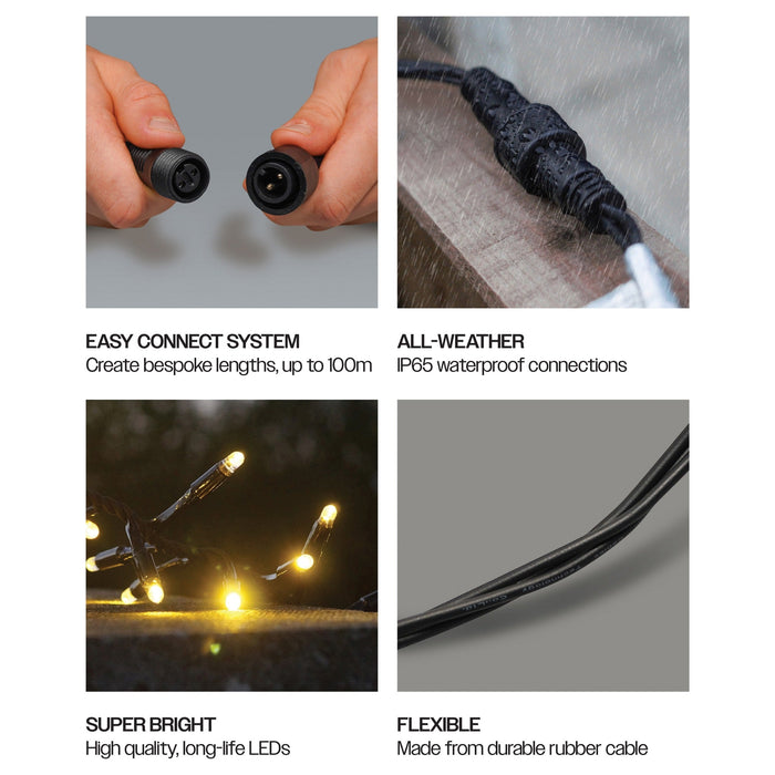 Eagle Connect LED Cluster Lights – Warm White LEDs with Black or White Rubber Cable for Indoor & Outdoor Use_Christmas Lights