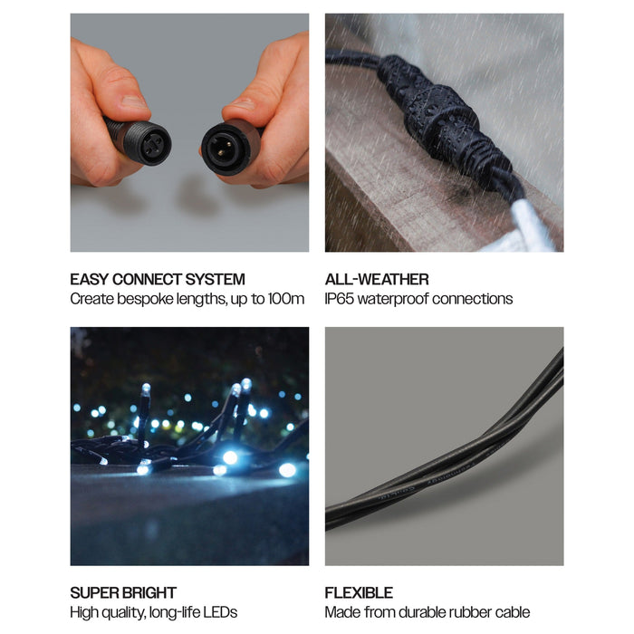 Eagle Connect LED Cluster Lights – Cool White LEDs with Black or White Rubber Cable for Indoor & Outdoor Use_Christmas Lights
