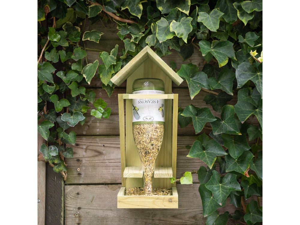 Wine Bottle Bird Table (Green Tint)_Bird Feeders