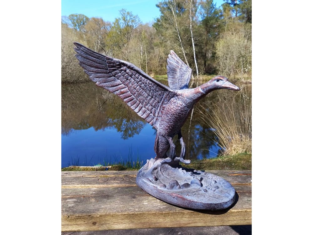 Flying Duck Sculpture – Aluminium in an aged Bronze Finish_Garden Ornaments