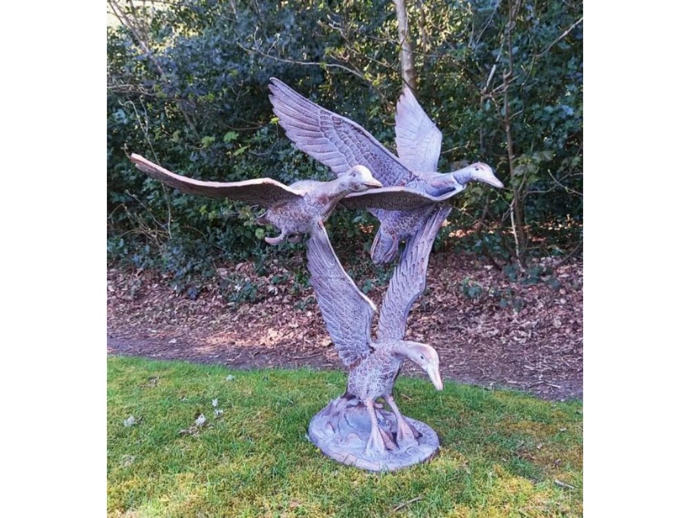 Three Flying Ducks Garden Sculpture – Aluminium with an aged Bronze Finish_Garden Ornaments