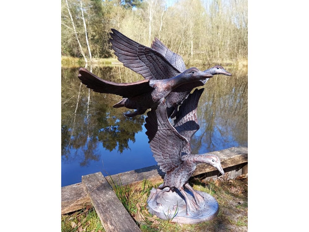 Three Flying Ducks Garden Sculpture – Aluminium with an aged Bronze Finish_Garden Ornaments