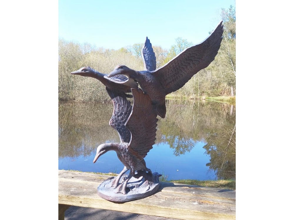 Three Flying Ducks Garden Sculpture – Aluminium with an aged Bronze Finish_Garden Ornaments