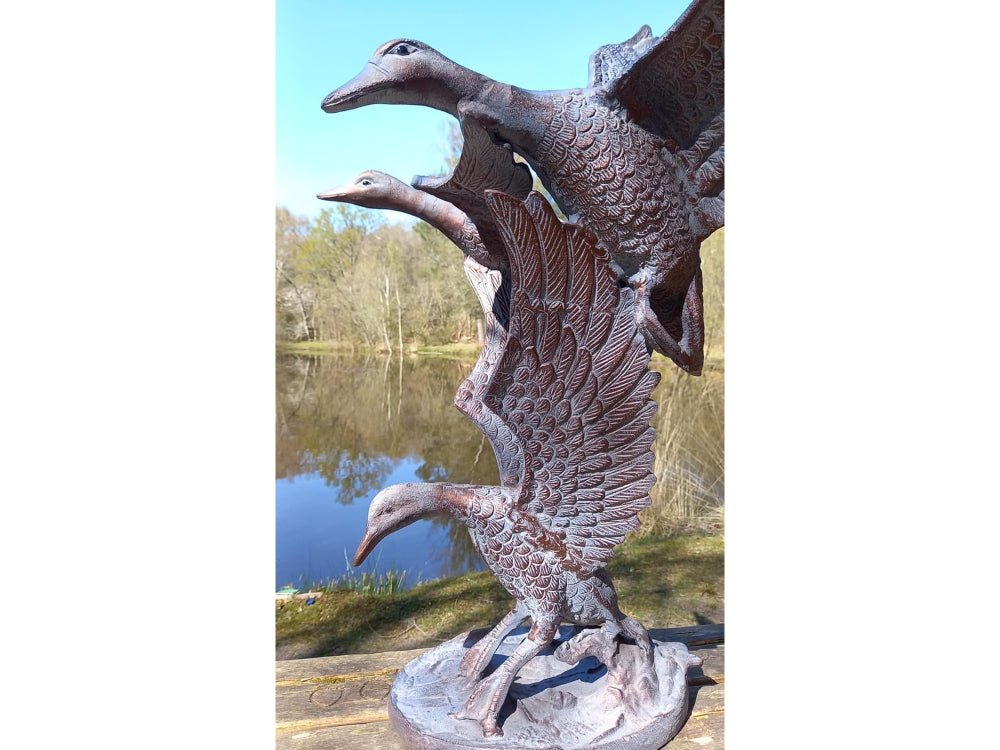 Three Flying Ducks Garden Sculpture – Aluminium with an aged Bronze Finish_Garden Ornaments