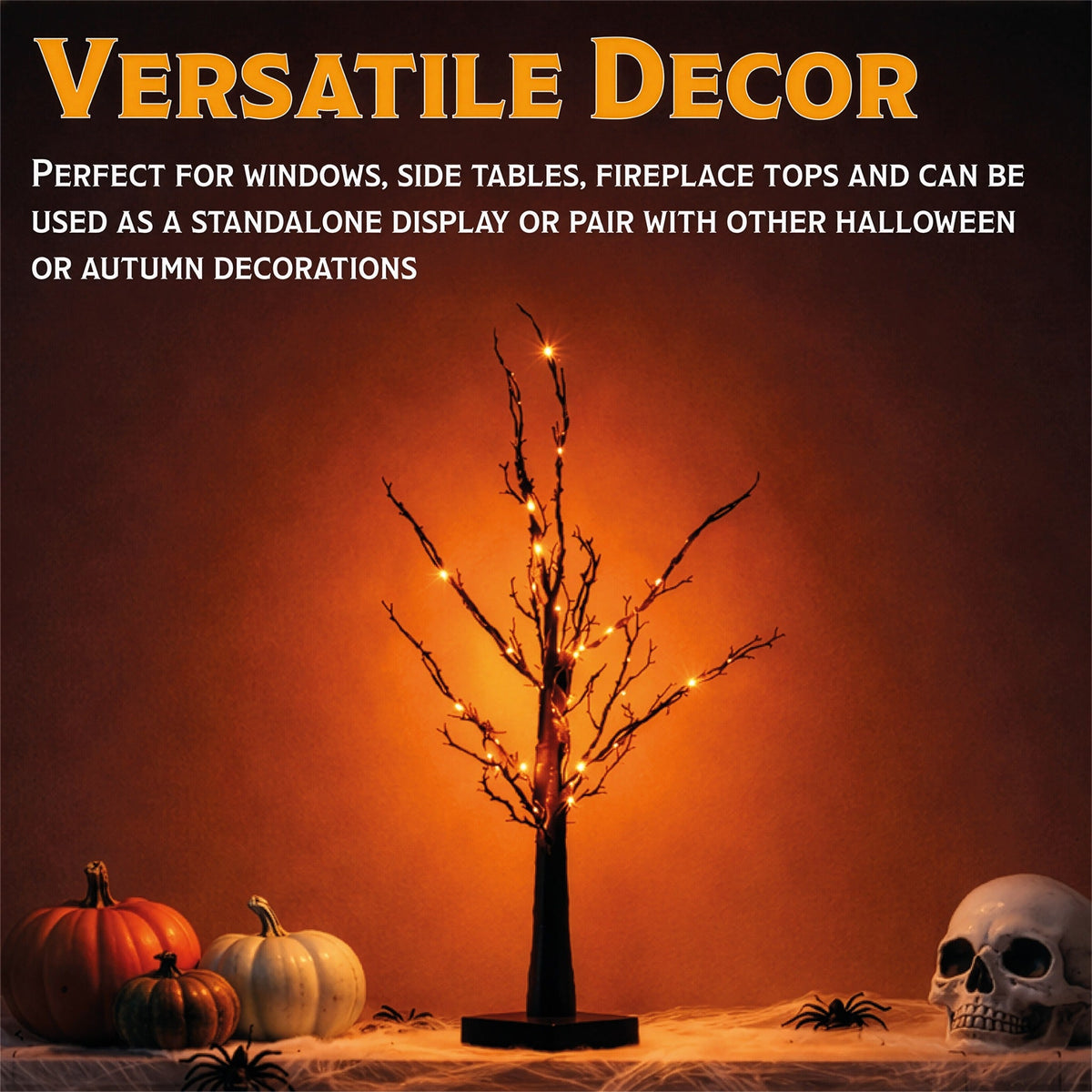 Fxlab Halloween Black Glitter Tree 40 Orange LED Indoor Battery Decoration with Timer_Halloween
