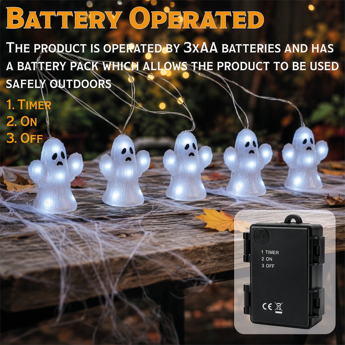 Fxlab Acrylic Spooky Ghost Set of 5 Lights with 40 White LED Indoor/Outdoor Battery Decoration Timer_Halloween