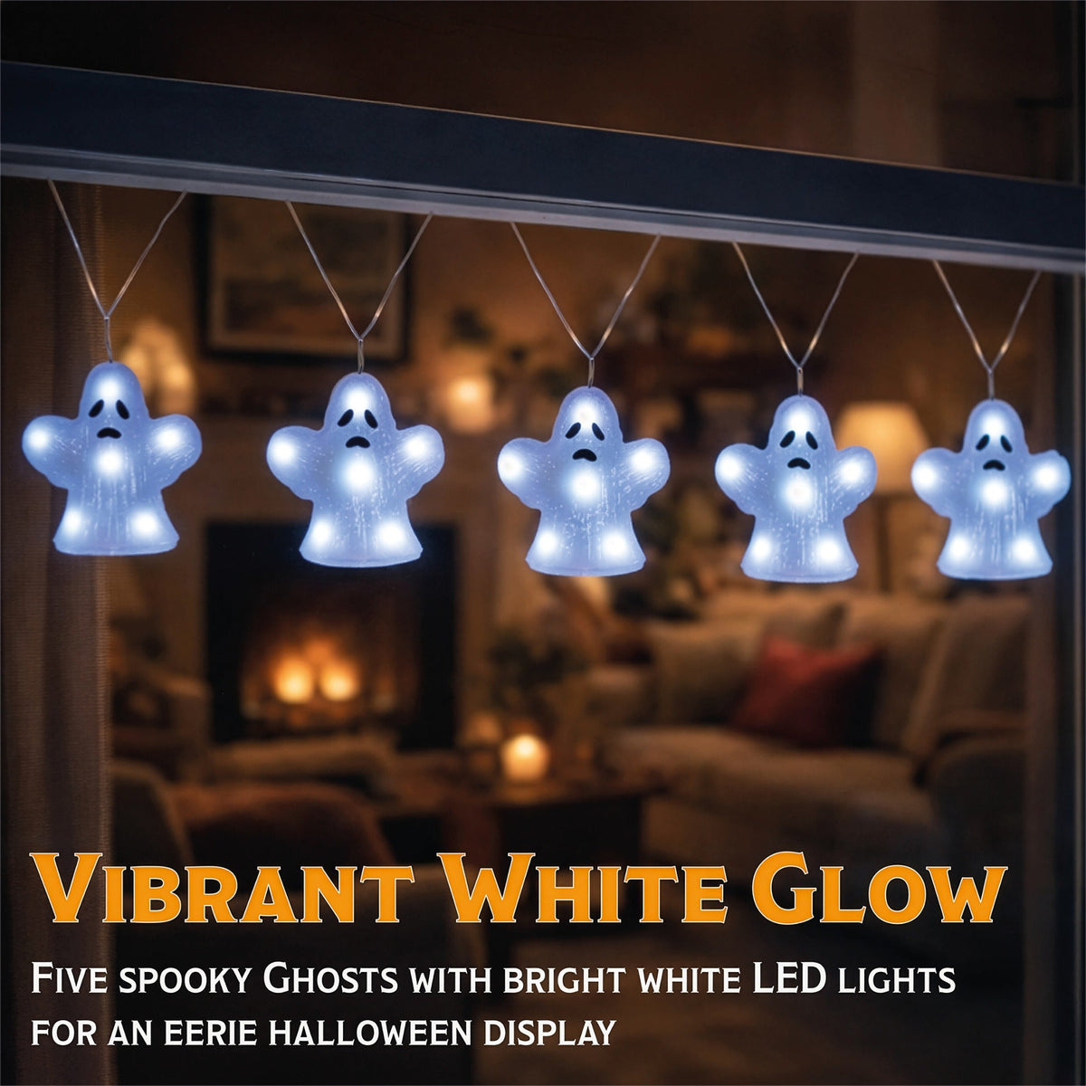 Fxlab Acrylic Spooky Ghost Set of 5 Lights with 40 White LED Indoor/Outdoor Battery Decoration Timer_Halloween