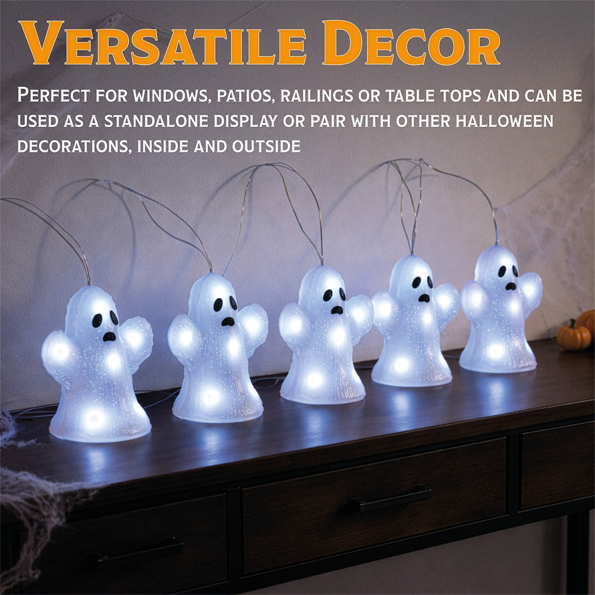 Fxlab Acrylic Spooky Ghost Set of 5 Lights with 40 White LED Indoor/Outdoor Battery Decoration Timer_Halloween