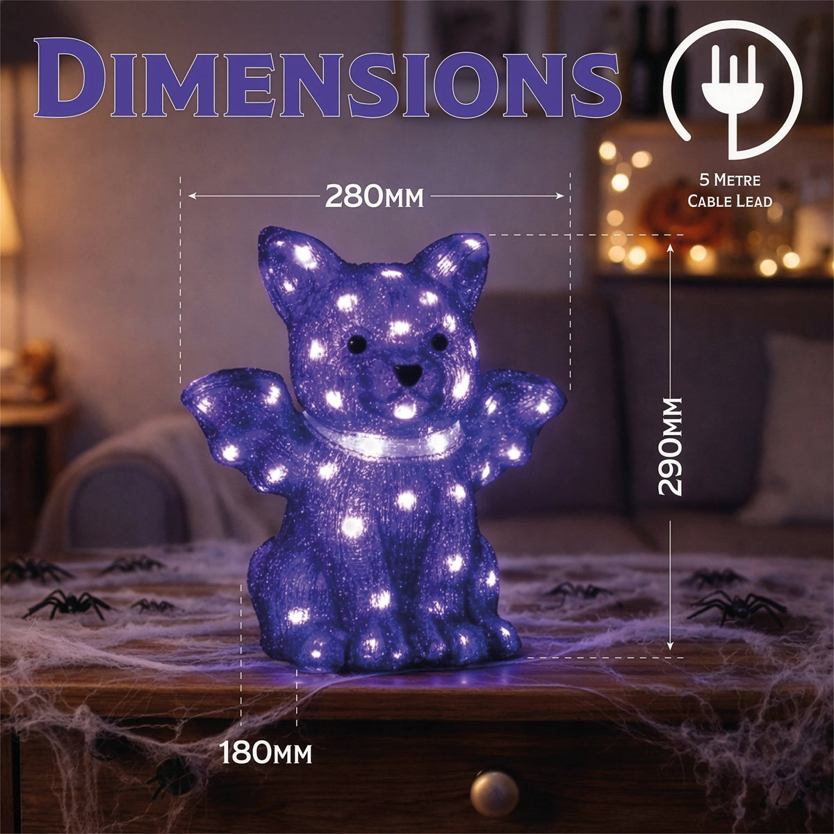 Fxlab Purple Bat Indoor/Outdoor Halloween Decoration 50 LEDS with 5m Lead Cable BS IP20 Transformer Timer 6 18H_Halloween