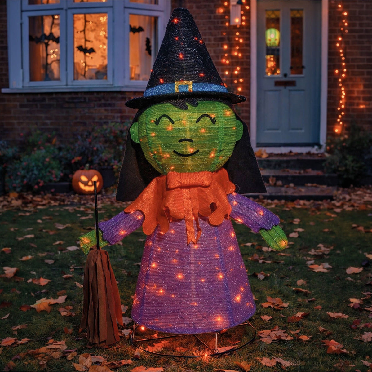 Fxlab Foldable Witch Indoor/Outdoor Halloween Decoration 100 Orange LED_Halloween
