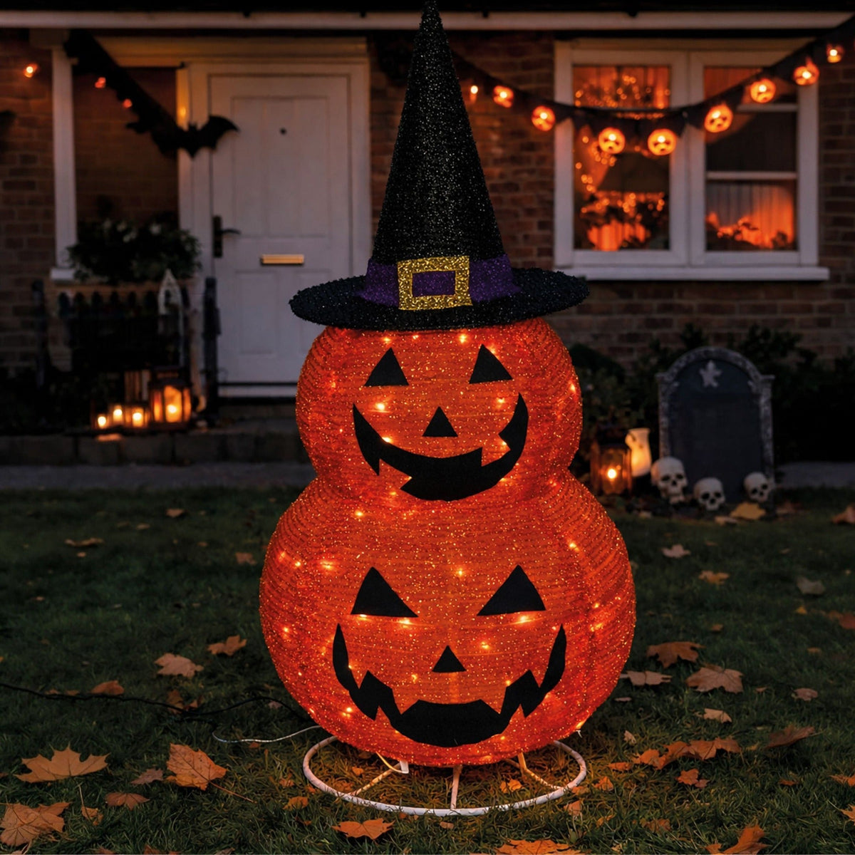 Fxlab Foldable Pumpkins Indoor/Outdoor Battery Decoration 45 LED with 50cm Cable Timer_Halloween