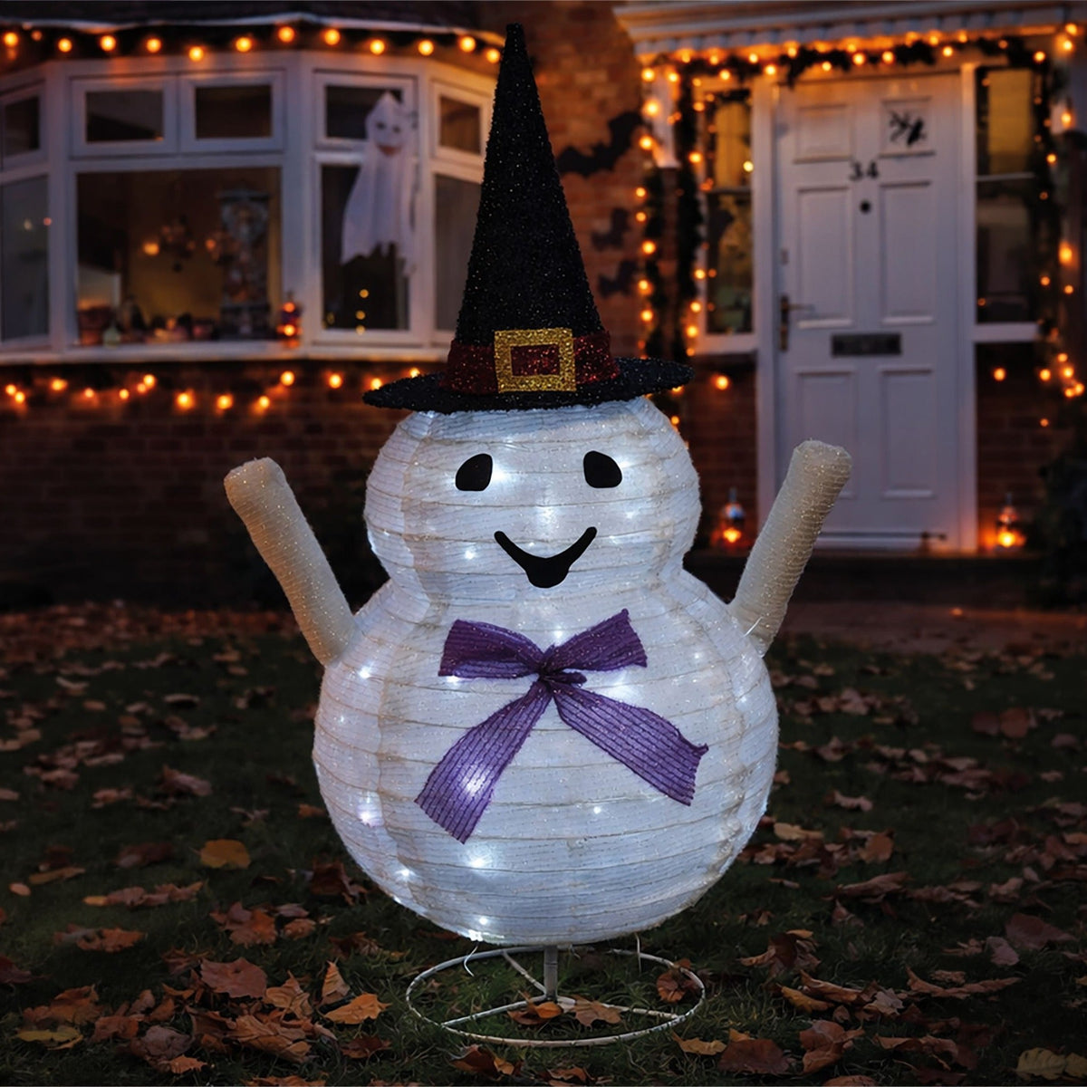 Fxlab Foldable Surprised Ghost Indoor/Outdoor Battery Decoration 40 Leds with Timer_Halloween