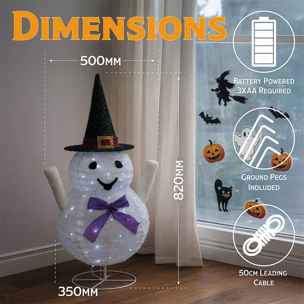 Fxlab Foldable Surprised Ghost Indoor/Outdoor Battery Decoration 40 Leds with Timer_Halloween