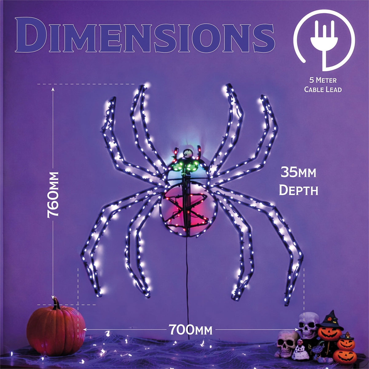 Fxlab Metal Halloween Spider Indoor/Outdoor Multicolour 274 Micro LED with Timer_Halloween