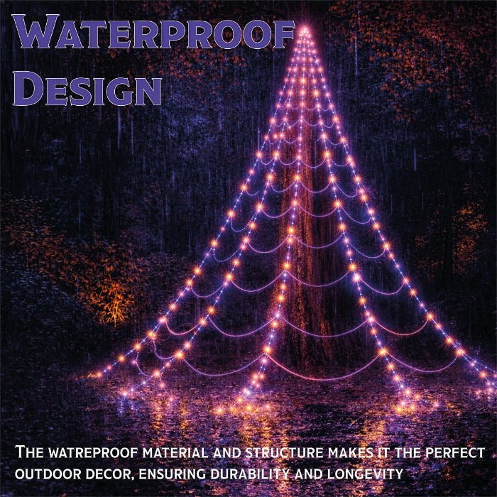 Fxlab Orange and Purple LED Spider Web Lights Outdoor with Hooks, Stakes, and Timer_Halloween
