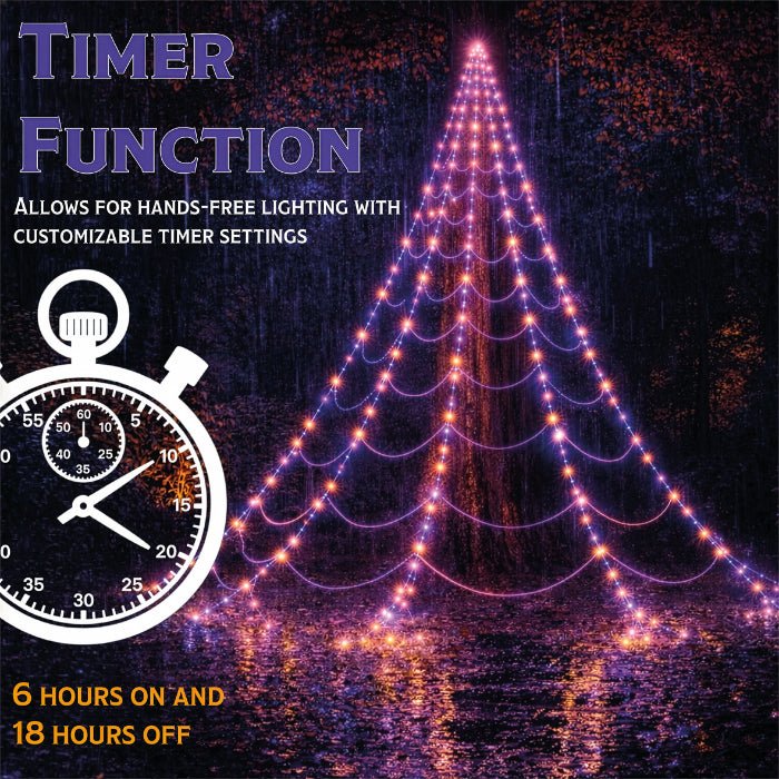 Fxlab Orange and Purple LED Spider Web Lights Outdoor with Hooks, Stakes, and Timer_Halloween