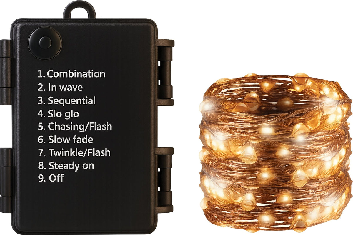 St Helens Home and Garden Battery Copper Wire Warm White LED String Light with Programme Controller_String Lights