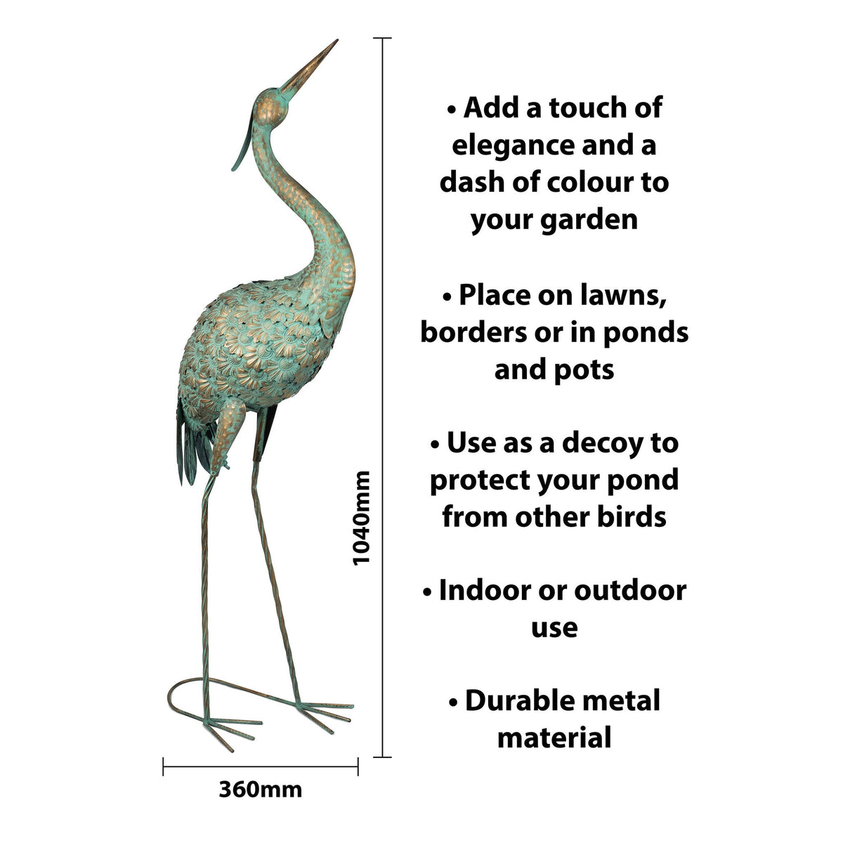 Large Metal Heron Garden Ornament_Garden Ornaments