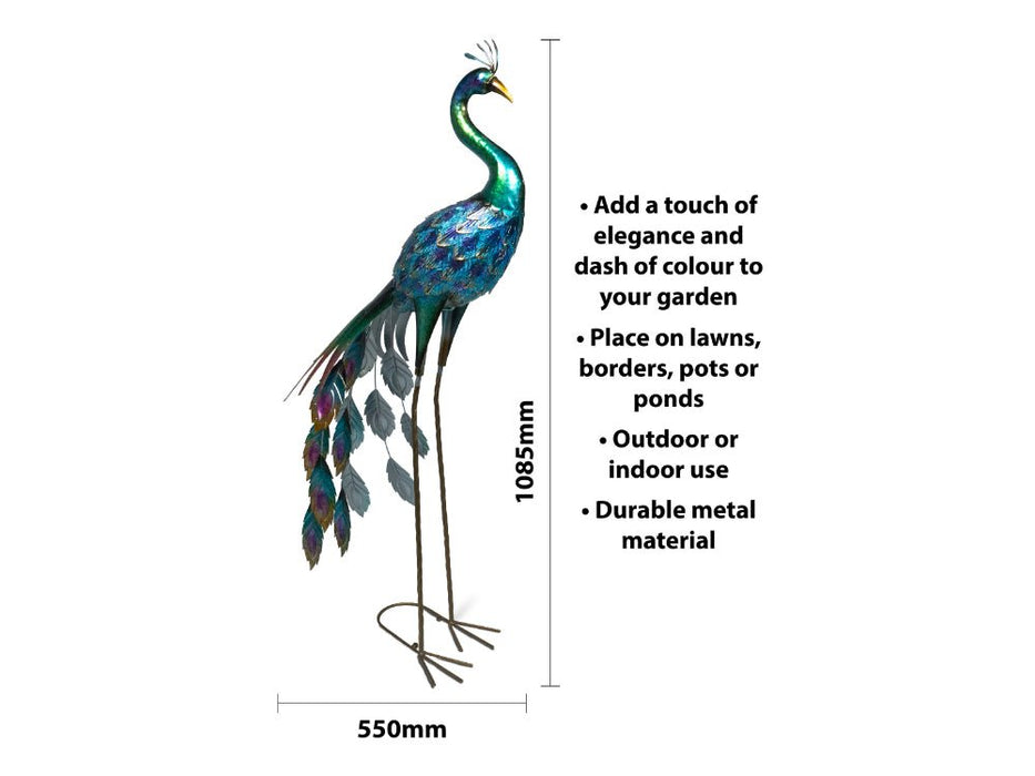 St Helens Home and Garden Metal Peacock Garden Ornament 108cm Height_Garden Ornaments