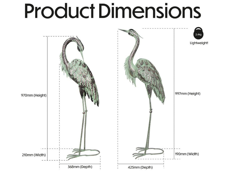 St Helens Home and Garden Pair of Metal Heron Garden Ornament_Garden Ornaments