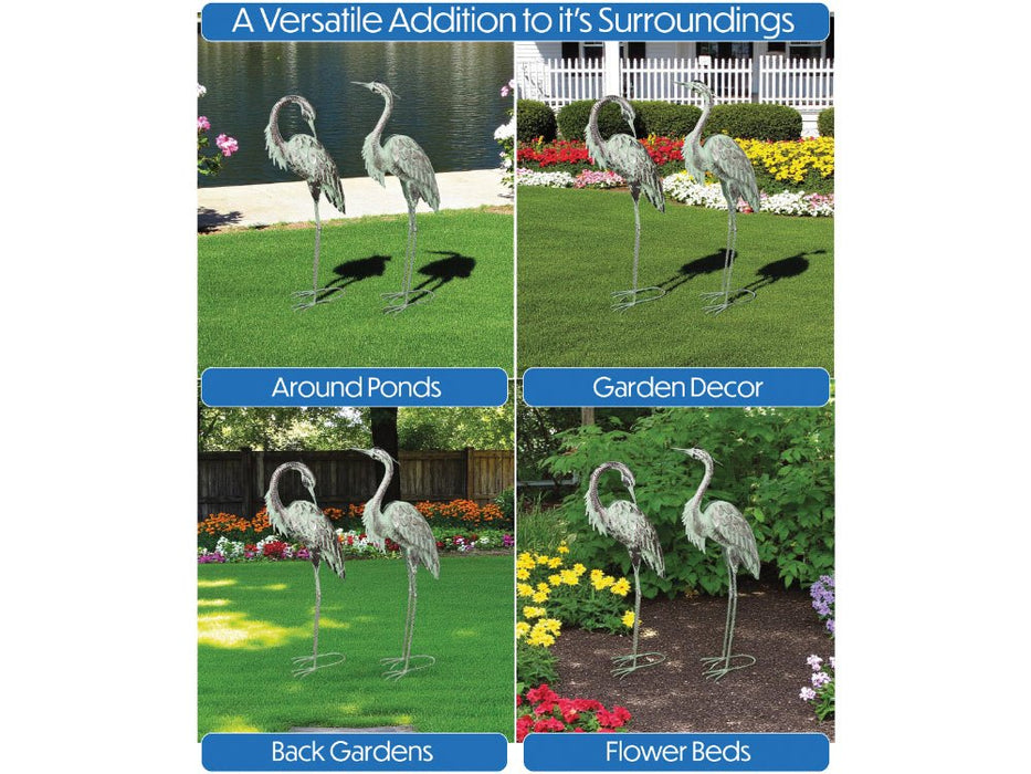 St Helens Home and Garden Pair of Metal Heron Garden Ornament_Garden Ornaments