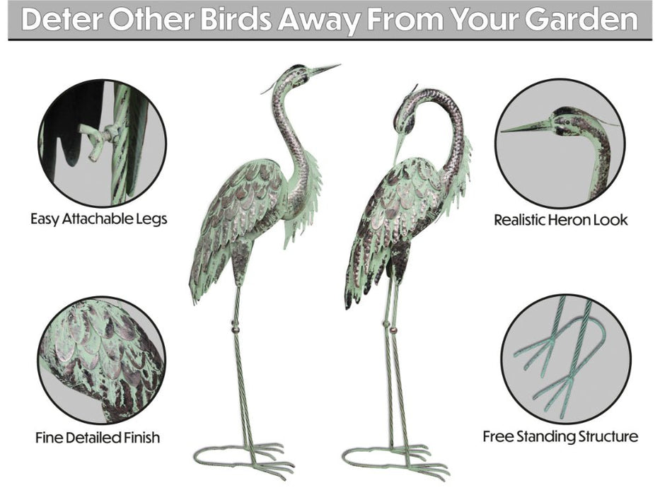 St Helens Home and Garden Pair of Metal Heron Garden Ornament_Garden Ornaments