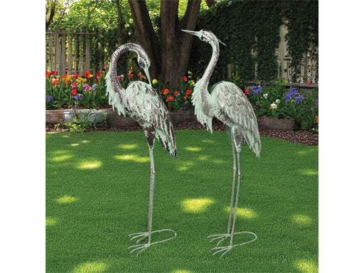 St Helens Home and Garden Pair of Metal Heron Garden Ornament_Garden Ornaments